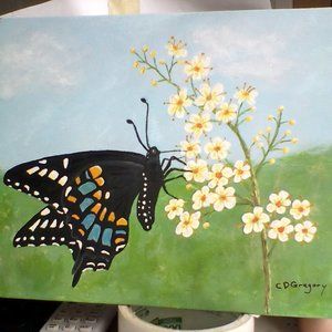 Painting SALE "Black Angel" Black Swallow Tail Butterfly